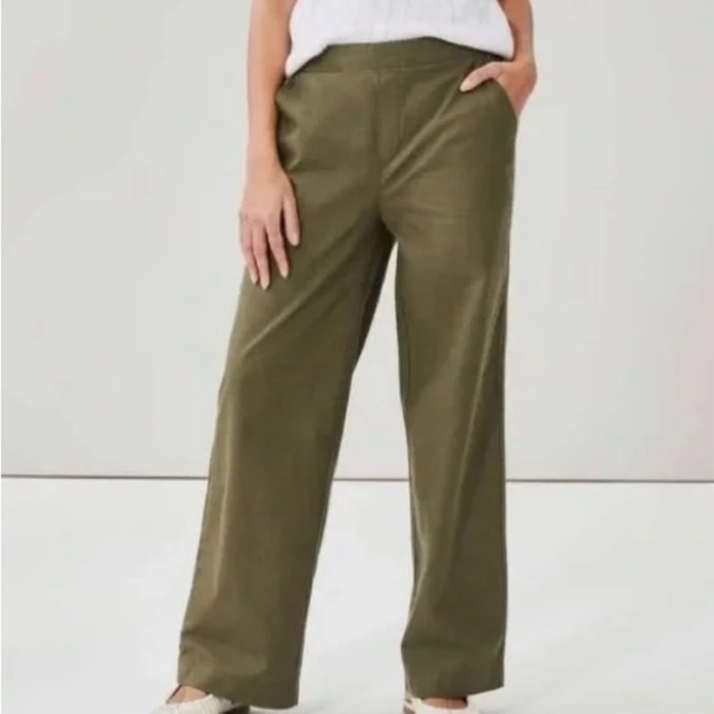 Christina Olive Wide-Leg Linen Blend Pull-On Pants Medium